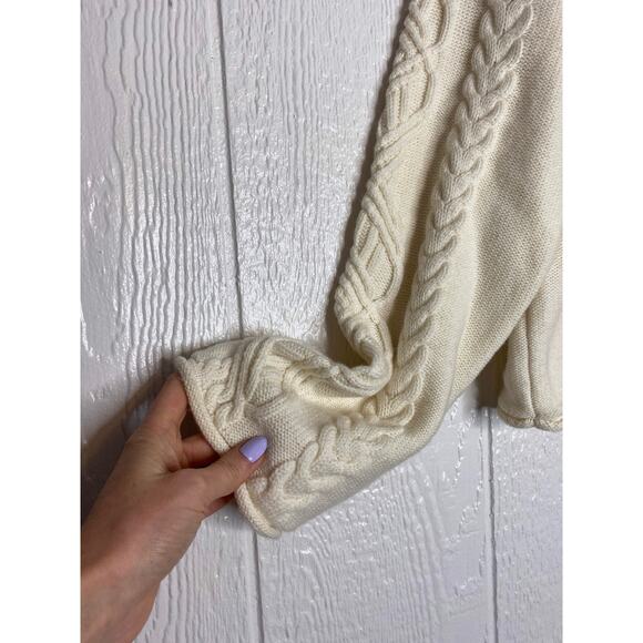 THEORY Oversized Cableknit Cream Cashmere Wool Blend Sweater US MEDIUM NWT $375 - Picture 4 of 9